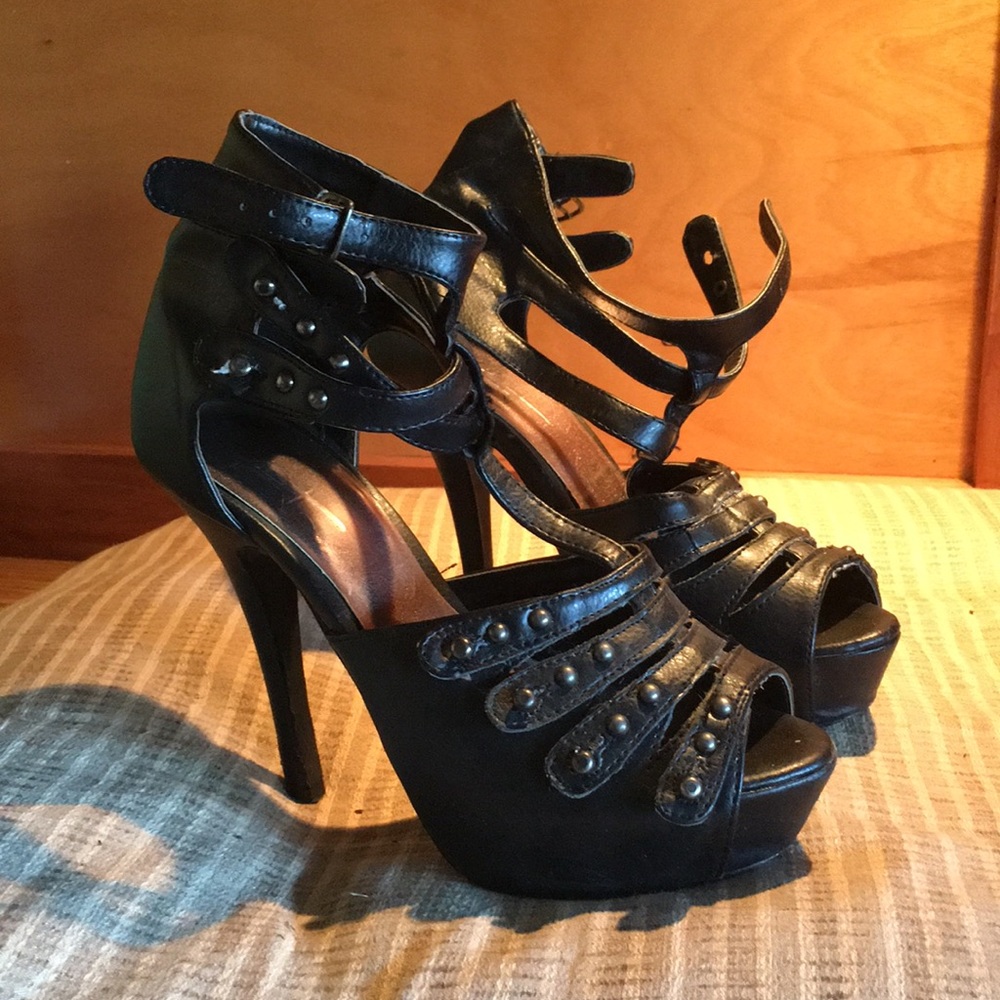 Sexy black leather heels